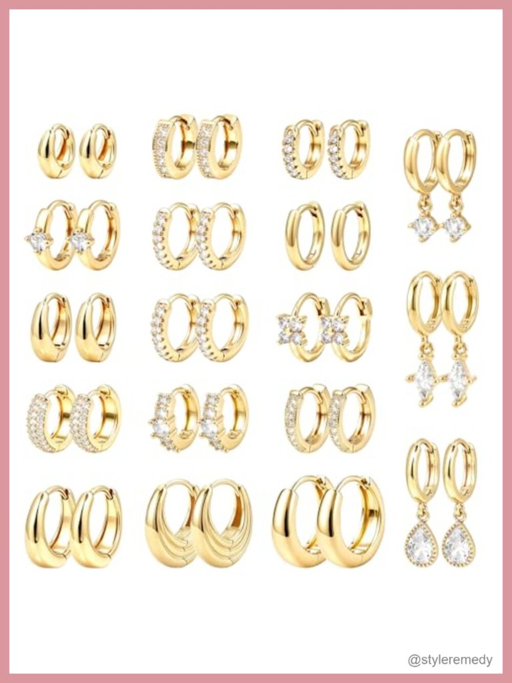 14K Gold Plated Chunky Hoop Earrings Set Hypoallergenic Lightweight 10mm Huggie
